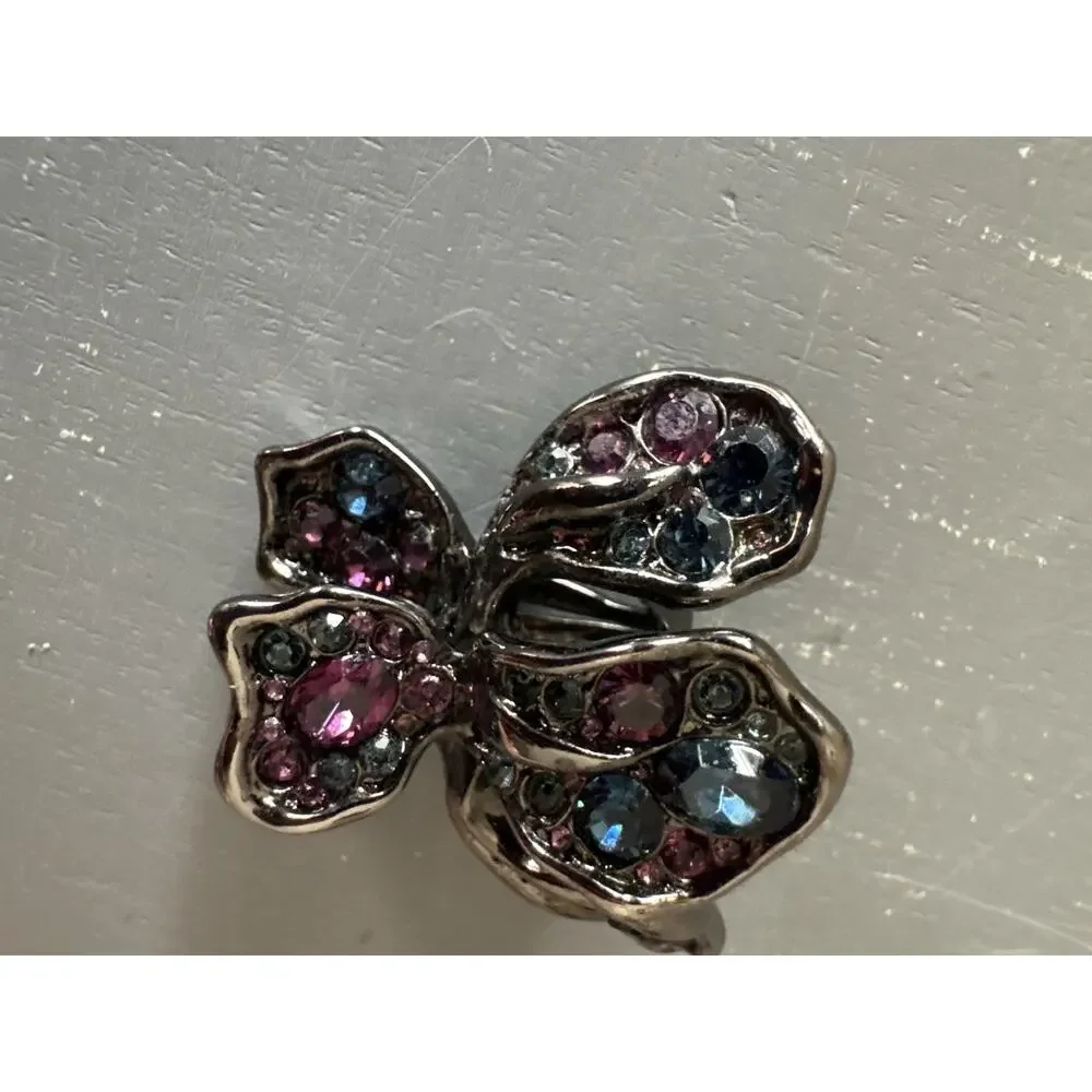 Large Signed Kenneth Jane Lane Blue & Purple Iris Flower Clip Earrings Vintage - Picture 7 of 14